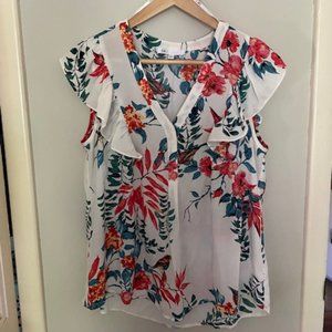 Floral Blouse Sleeveless with Ruffle